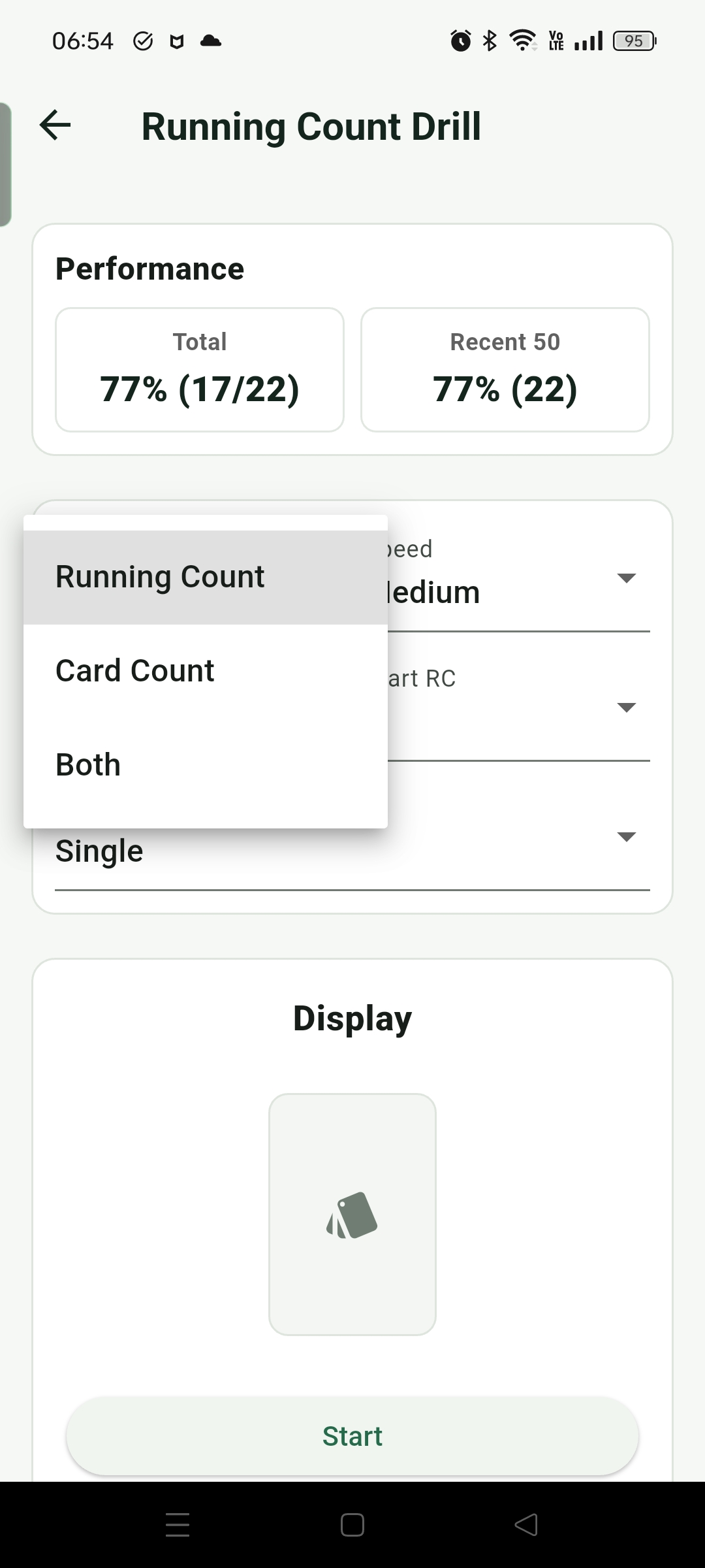 Running Count Drill 可選擇作答 Running Count、Card Count 或兩者